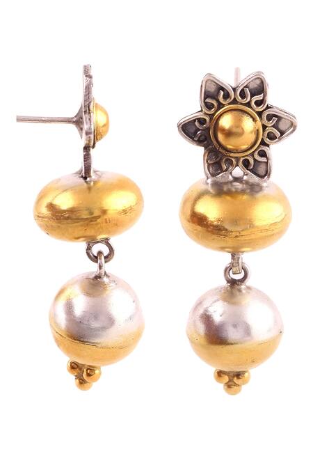 Buy_Noor_Gold Plated Floral Drop Earrings_Online_at_Aza_Fashions