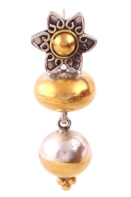 Shop_Noor_Gold Plated Floral Drop Earrings_Online_at_Aza_Fashions