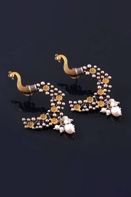 Noor_Gold Plated Pearls Drop Earrings_Online_at_Aza_Fashions