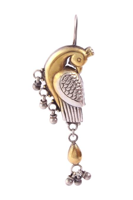 Buy_Noor_Silver Plated Gota Patti Peacock Motif Earrings_Online_at_Aza_Fashions