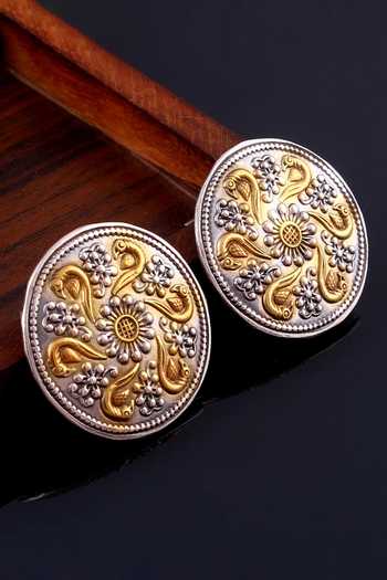 Noor_Silver Plated Handcrafted Stud Earrings_Online_at_Aza_Fashions