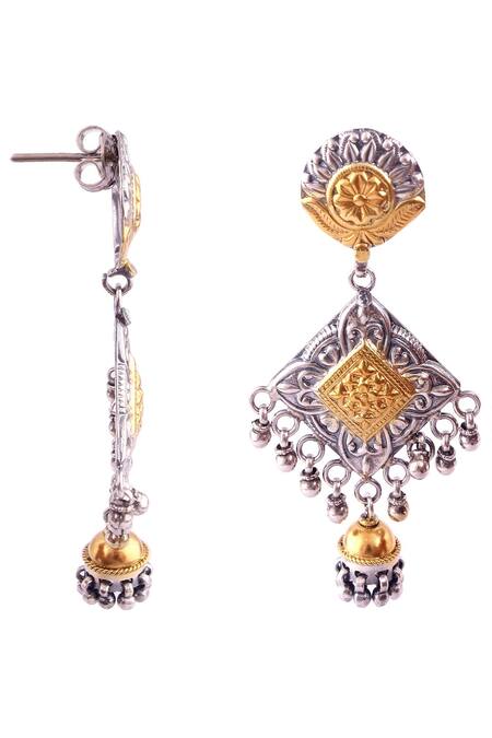Buy_Noor_Silver Plated Handcrafted Jhumkas_Online_at_Aza_Fashions