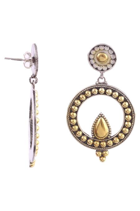 Noor_Silver Plated Circular Motif Drop Earrings_Online_at_Aza_Fashions