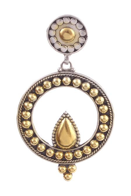 Buy_Noor_Silver Plated Circular Motif Drop Earrings_Online_at_Aza_Fashions
