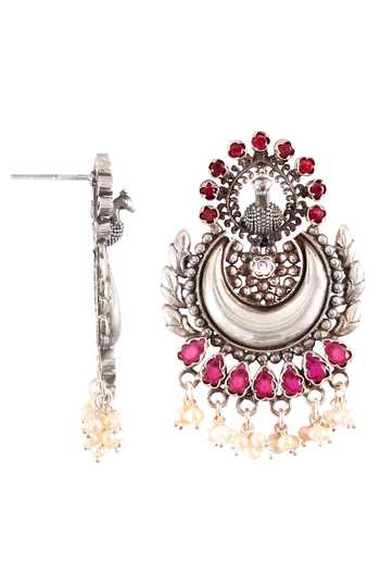 Noor_Silver Plated Rhinestones Handcrafted Oxidized Chandbalis_Online_at_Aza_Fashions