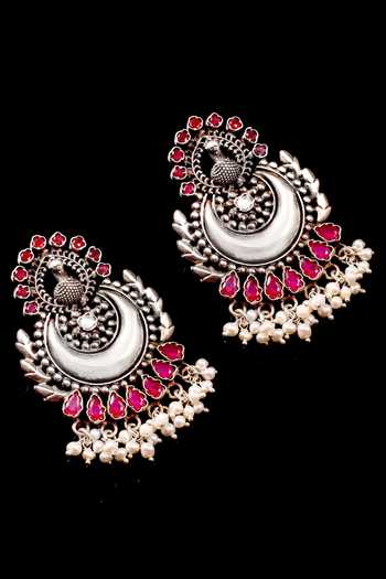 Buy_Noor_Silver Plated Rhinestones Handcrafted Oxidized Chandbalis_Online_at_Aza_Fashions