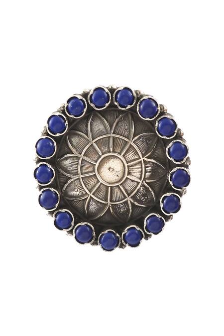 Buy_Noor_Silver Plated Stones, Studs Handcrafted Floral Carved_Online_at_Aza_Fashions