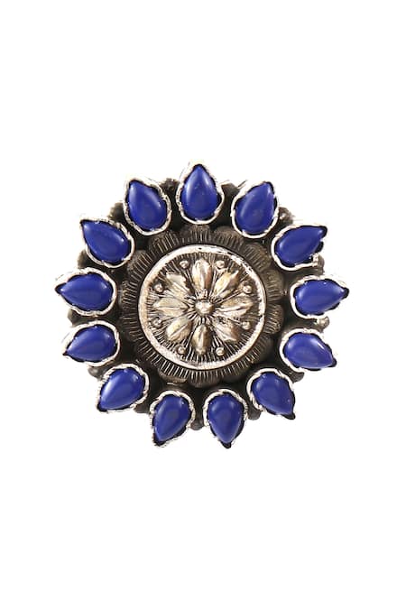 Buy_Noor_Silver Plated Lapis Stone Handcrafted Carved Studs _Online_at_Aza_Fashions