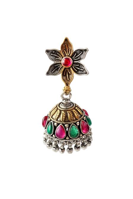 Noor_Gold Plated Floral Design Jhumkas_Online_at_Aza_Fashions