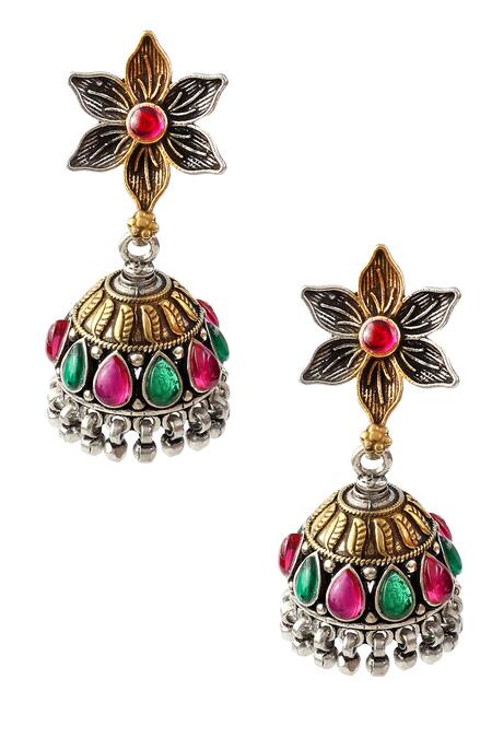 Buy_Noor_Gold Plated Floral Design Jhumkas_Online_at_Aza_Fashions