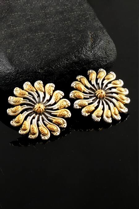 Noor_Gold Plated Parrot Sun-floral Stud Earrings_Online_at_Aza_Fashions