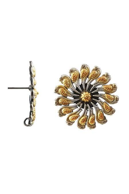 Noor_Gold Plated Parrot Sun-floral Stud Earrings_at_Aza_Fashions