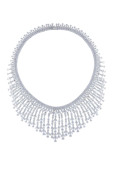 DIOSA PARIS JEWELLERY Silver Plated Swarovski Zirconia Stone Tassel Necklace 