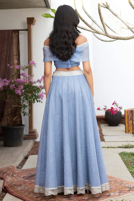 Jade By Monica & Karishma Off Shoulder Choli & Embroidered Lehenga Set 