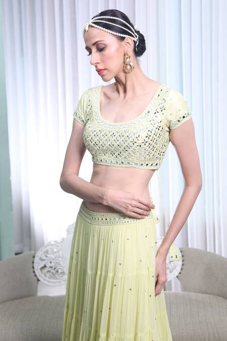 Buy_Seams Pret And Couture_Green Silk, Net, Georgette, Shantoon Cutdana Work, Neena Embroidered Lehenga Set _Online_at_Aza_Fashions