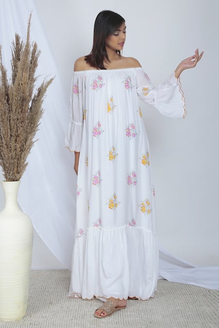 Negra Elegante Floral Print Off Shoulder Dress 