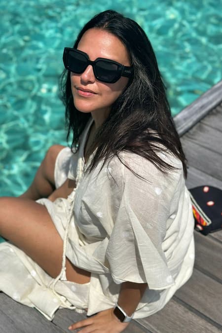 Nikasha Cream Handwoven Jamdani Cotton Deep V Neck Hand Kaftan at Aza Fashions Nikasha_Cream Handwoven Jamdani Cotton Deep V Neck Hand Kaftan _at_Aza_Fashions