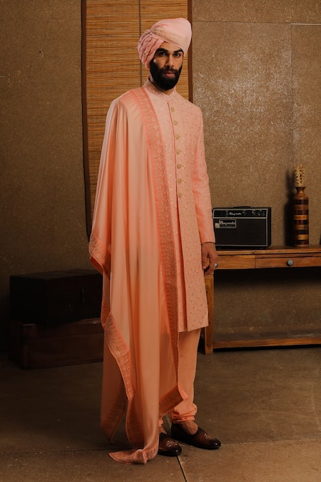 Punit Arora Band Collar Embroidered Sherwani Set 