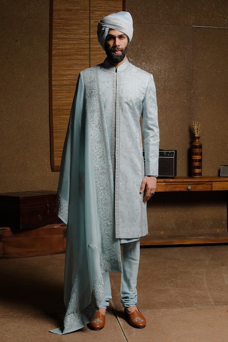 Punit Arora Floral Thread Embroidered Sherwani Set 