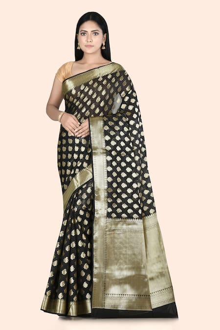 Nazaakat by Samara Singh Black Banarasi Cotton Silk Saree