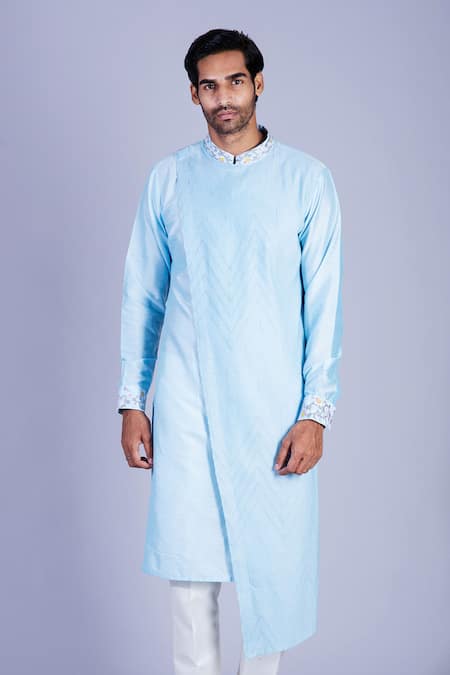 Sarab Khanijou Blue Cotton Silk, Suiting Asymmetric Kurta Set 