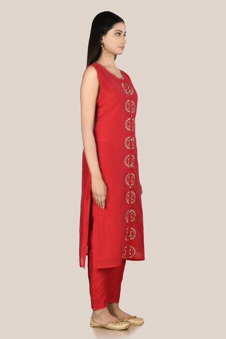 Khwaab By Sanjana Lakhani_Red Silk Kurta And Pant Set_Online_at_Aza_Fashions