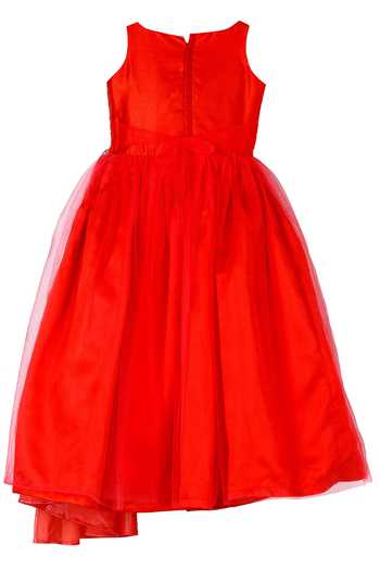 Pinkcow designs pvt ltd_Red Net Floral Print Gown _Online_at_Aza_Fashions
