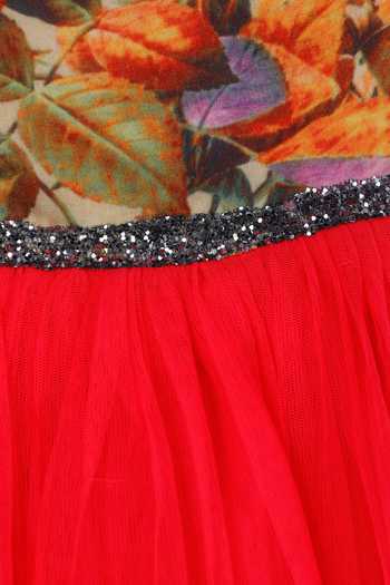 Pinkcow designs pvt ltd_Red Net Floral Print Gown _at_Aza_Fashions