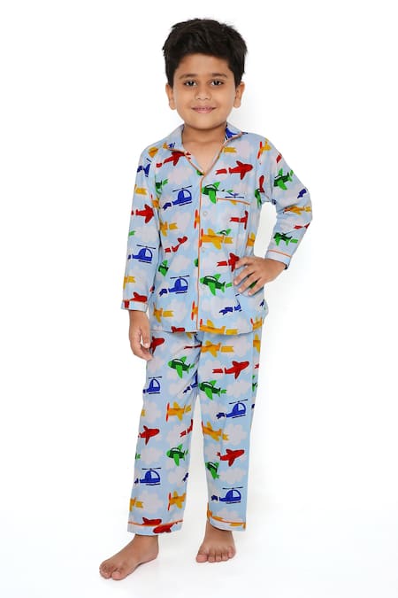 SHOPmOZO Unisex Pure Cotton Long Sleeve Kids Nightwear/Nightdress /Sleepsuit/Sleepwear/Night Suit for Boys and Girls Top and Pyjama Combo  Set,(SM-00417UNISEXSWPT_Parent) - ShopMozo