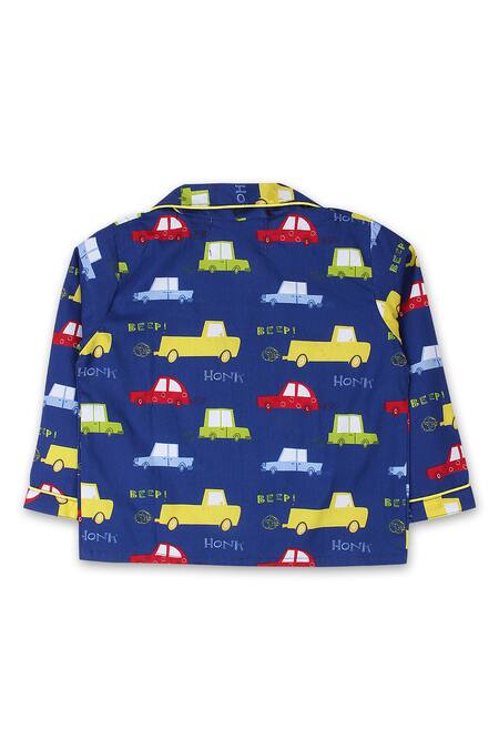 Knitting Doodles_Blue 100% Cotton Print Abstract Car Night Suit_Online_at_Aza_Fashions