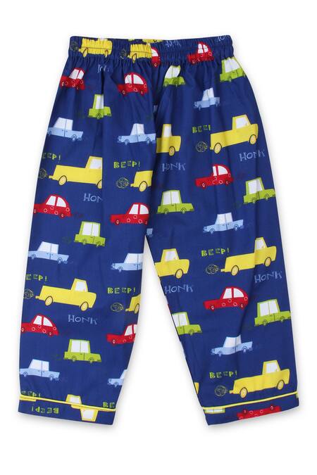 Shop_Knitting Doodles_Blue 100% Cotton Print Abstract Car Night Suit_Online_at_Aza_Fashions