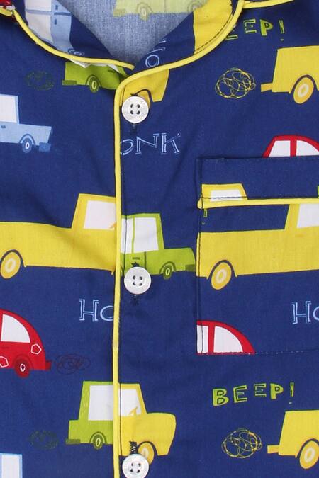 Knitting Doodles_Blue 100% Cotton Print Abstract Car Night Suit_at_Aza_Fashions