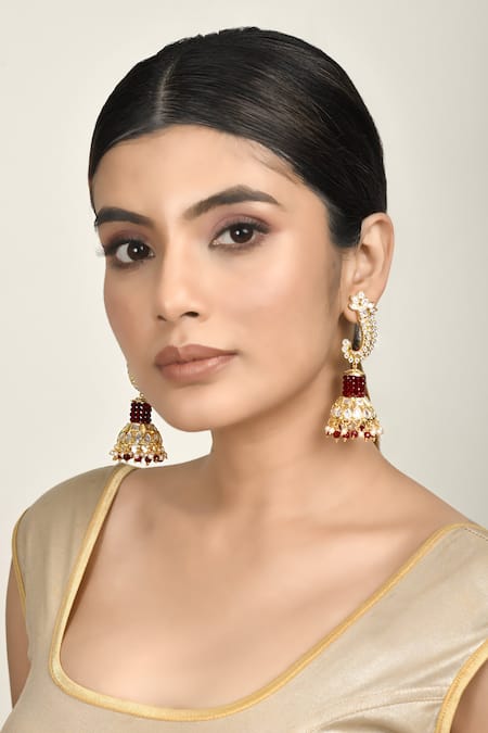 Samyukta Singhania Gold Plated Stone Beaded Hoop Jhumkas 