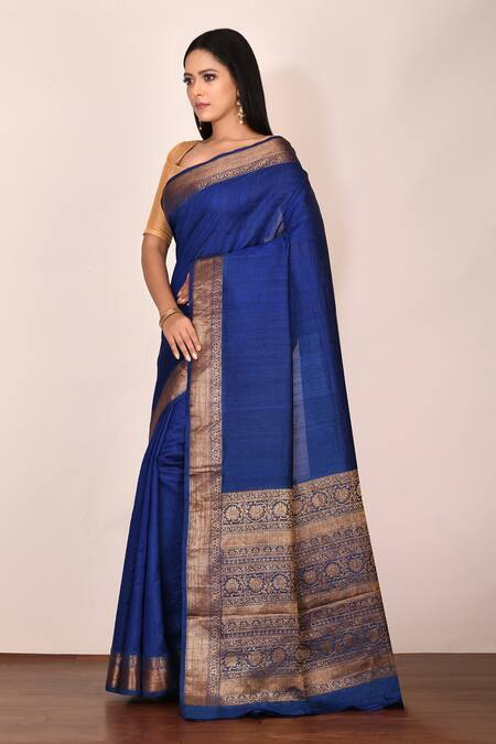 Arihant Rai Sinha_Blue Banarasi Tussar Silk Saree_Online_at_Aza_Fashions