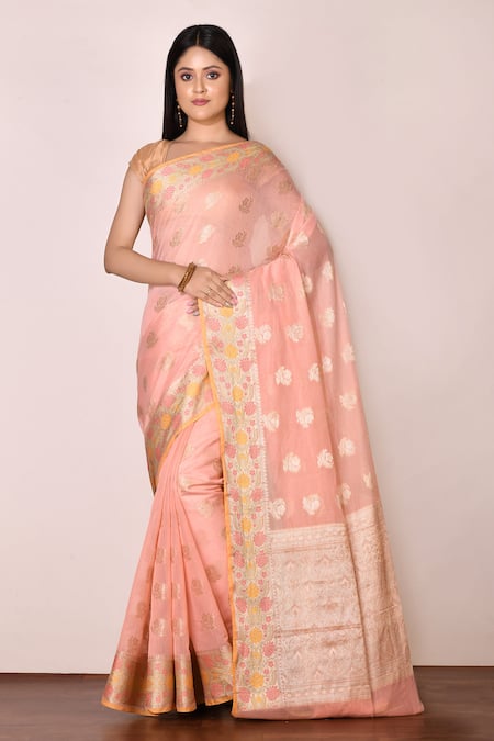 Samyukta Singhania Peach Banarasi Cotton Silk Saree 