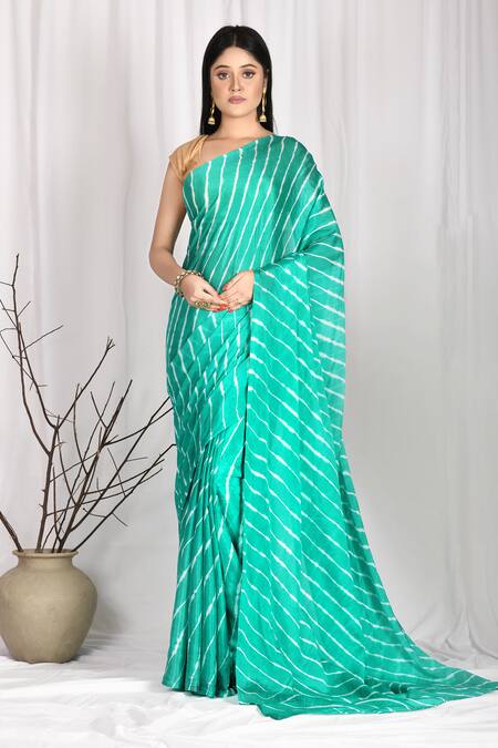 Khwaab by Sanjana Lakhani Green Upada Silk Leheriya Saree 