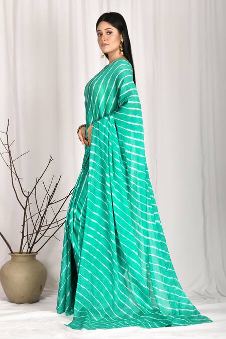 Samyukta Singhania_Green Silk Leheriya Upada Saree_Online_at_Aza_Fashions