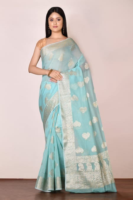 Grey Hand Spun Cotton Silk Saree | Blue silk saree, Silk sarees, Art silk  sarees