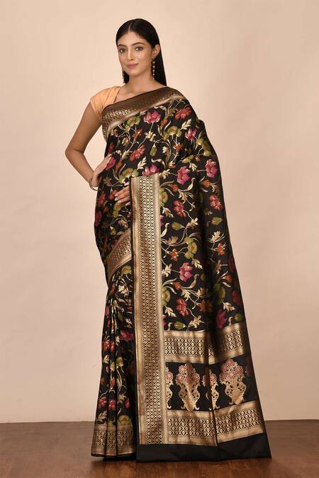 Nazaakat by Samara Singh Black Banarasi Silk Minedar Saree