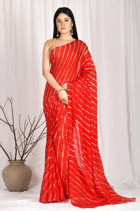 Summer Breeze - Lehariya, Georgette & Gota Saree - Deep Pink (With Blo