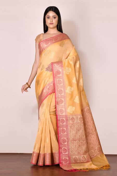 Zari,weaving Cotton Pink Banarasi Saree with Blouse - SR22550