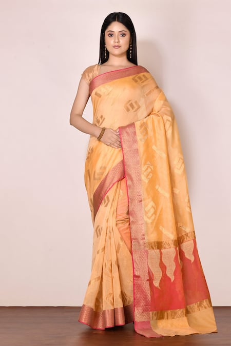 Nazaakat by Samara Singh Orange Banarasi Cotton Silk Saree