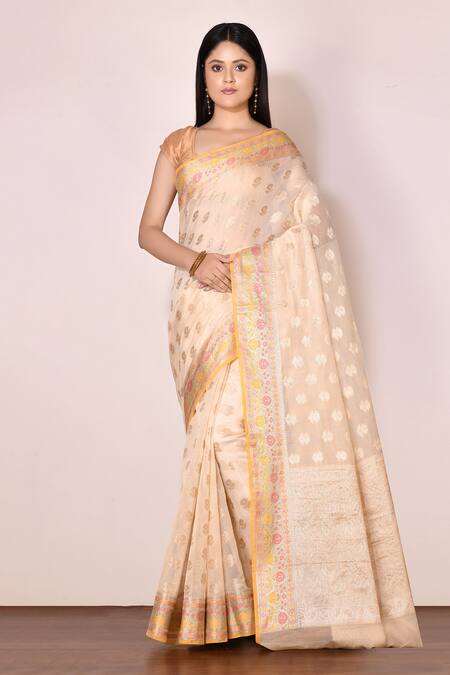 Banarasi Silk Festive Wear Striking Thread Silk Saree in Cream color, With  Out Blouse Piece at Rs 1725 in Surat