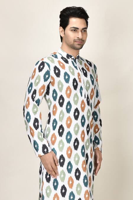 Aryavir Malhotra_White Rayon Printed Short Kurta_Online_at_Aza_Fashions