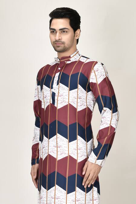 Shop Aryavir Malhotra Multi Color Rayon Printed Short Kurta Online at Aza Fashions Shop_Aryavir Malhotra_Multi Color Rayon Printed Short Kurta_Online_at_Aza_Fashions