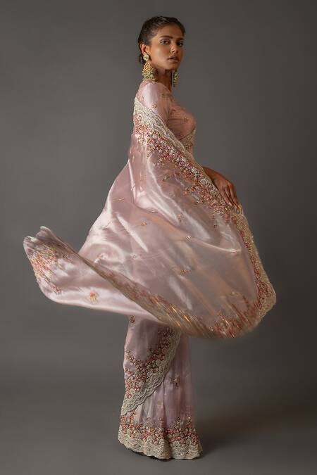 Aangan By Parul Purple Organza Zardozi Work U Neck Embroidered Saree And Blouse Set Online at Aza Fashions Aangan By Parul_Purple Organza Zardozi Work U Neck Embroidered Saree And Blouse Set _Online_at_Aza_Fashions