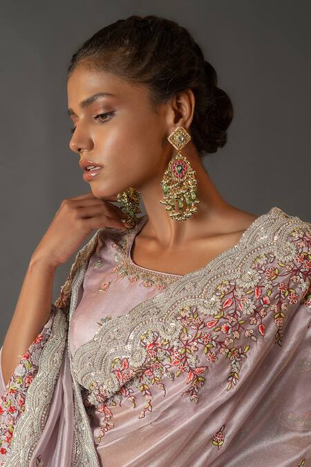 Buy Aangan By Parul Purple Organza Zardozi Work U Neck Embroidered Saree And Blouse Set Online at Aza Fashions Buy_Aangan By Parul_Purple Organza Zardozi Work U Neck Embroidered Saree And Blouse Set _Online_at_Aza_Fashions