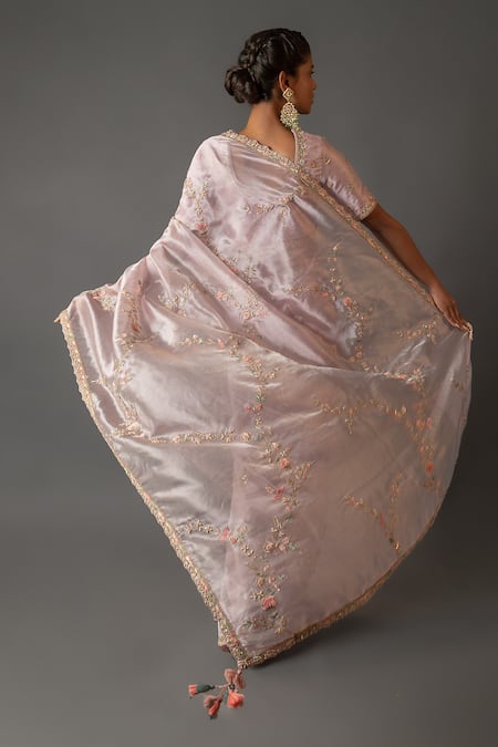 Shop Aangan By Parul Purple Organza Zardozi Work U Neck Embroidered Saree And Blouse Set at Aza Fashions Shop_Aangan By Parul_Purple Organza Zardozi Work U Neck Embroidered Saree And Blouse Set _at_Aza_Fashions