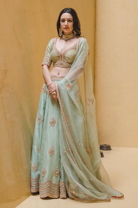 Nitika Gujral Organza Embroidered Bridal Lehenga Set 