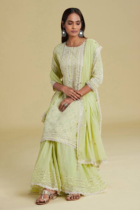 Saundh Green Dhaka Mal Cotton Embroidered Kurta Set 4